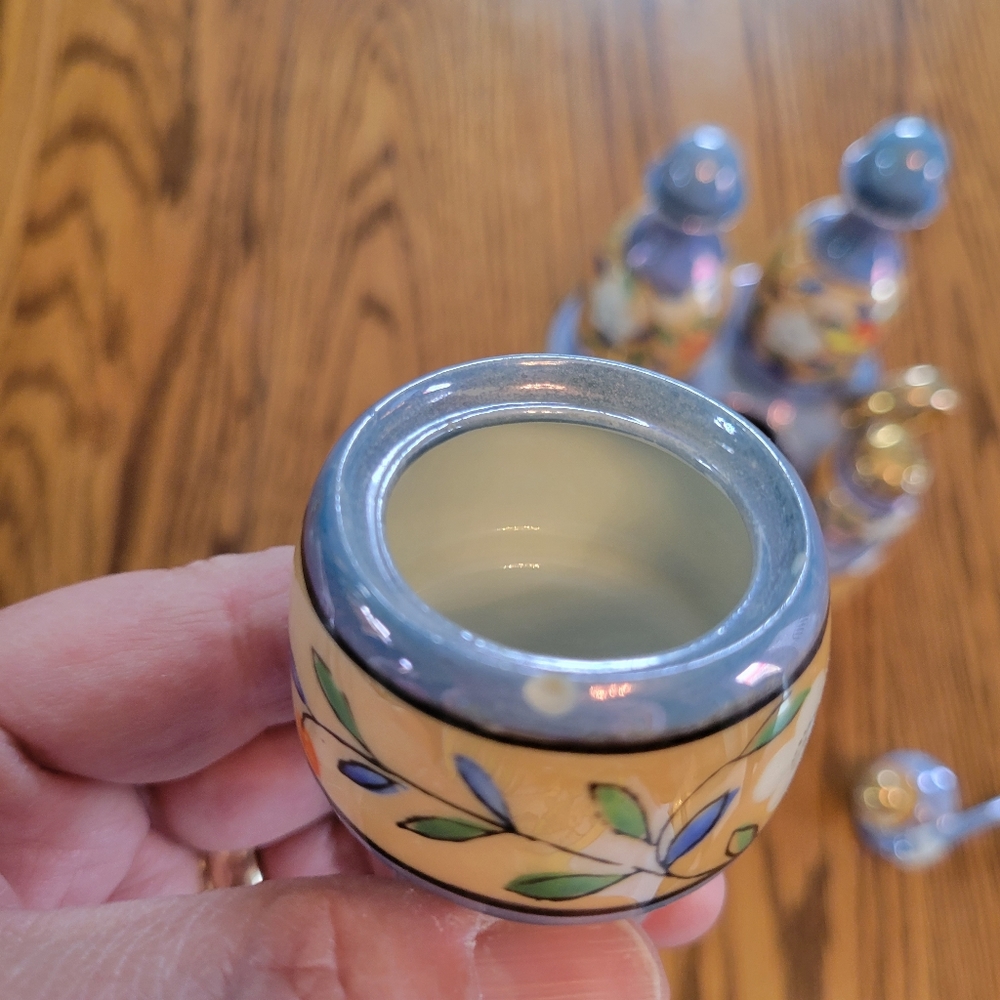 Vintage Lusterware Hand Painted Made in Japan Condiment Tray ~TT 5-piece S&P V&O - Picture 12 of 16